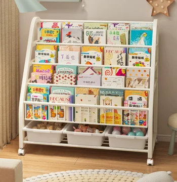 Kids' Bookshelf for Home Use, Picture Book Rack, Reading Area Mobile Toy Storage Organizer, Simple Baby Book Cabinet Floor-Standing Shelf