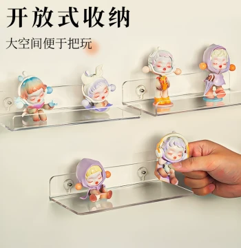 Blind Box Display Rack & Storage Cabinet – Wall-Mounted Transparent Acrylic, No-Drill Installation for Pop Mart Figures, Shelves for Kitchen, Bathroom, Custom One-Board Design