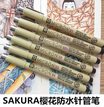 SAKURA Black Technical Pen, Waterproof Outline Pen for Zentangle, Micron Line Drawing, Sketching, Painting, and Design