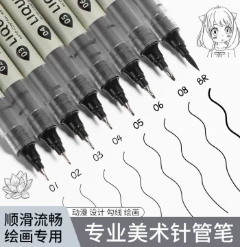 Liquid Ink Fineliner Pen for Art - Waterproof, Smudge-Proof Sketching and Outlining Pen for Comics, Drawing, Hand-Drawn Line Art, Ultra-Fine Oil-Based Quick-Dry Pen