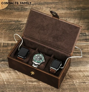 3Slot Genuine Leather Watch Storage Organizer Box case cover