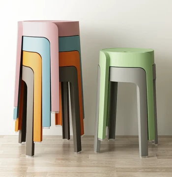 Nordic Style Round Plastic Stool: Thickened Stackable Adult Dining Chair for Home Use