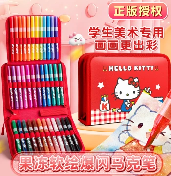 Hello Kitty Glitter Markers for Elementary Art – Kids' Sparkly Colored Pens with Soft Tips, Glow-in-the-Dark Watercolor Pens for Kindergarten, Shiny Drawing Fluorescent Pens with Glitter
