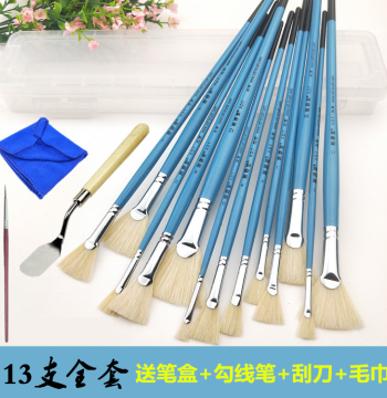 Xiedetang Hog Bristle Hard Hair Fish-Tail Fan Brush Set for Watercolor, Acrylic, and Oil Painting