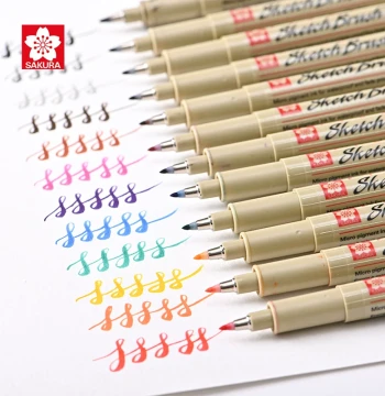 Japan Sakura Pigma Sketch Flex Brush Pen - Soft Tip Liner, Colored Fineliner for Art, Manga, Brown Waterproof Drawing Pen, Kuma Soft Brush for Small Calligraphy Signatures with Natural Stroke