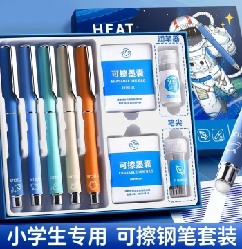 Thermal Erasable Fountain Pen for Elementary Grade 3 Students, Heat-Sensitive Erasable Ink with Replaceable Cartridges, Children's Practice Pen Set with Magic Eraser, Quick-Dry Crystal Blue for Beginners (Boys & Girls)