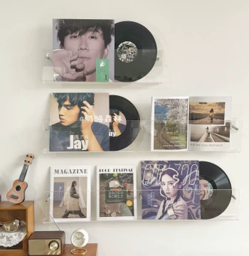 Acrylic Wall-Mounted Transparent Bookshelf Vinyl Record Magazine Rack Wall Decoration Punch-Free Storage Display Stand