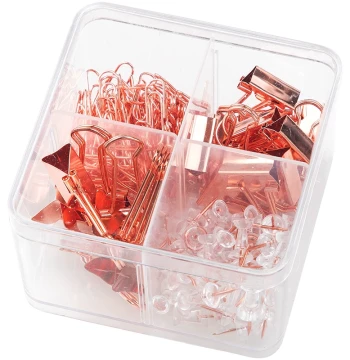 Deli 78551 Combination Set (Rose Gold) Paper Clips, Push Pins, and Ticket Clips Combo Pack for Office Stationery