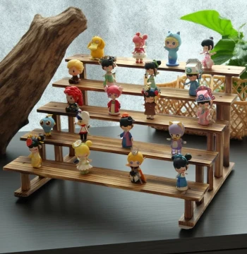 Solid Wood Vintage Display Rack – Desktop Organizer for Figures, Toys, Blind Boxes, Dolls, Plants, Succulents – Tiered Flower Stand
