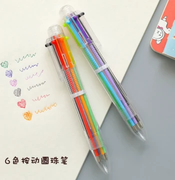 [1 Piece] Retractable 6-Color Ballpoint Pen