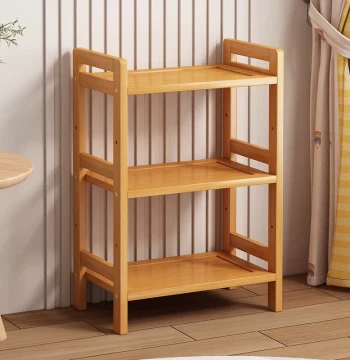 Multi-Layer Storage Rack, Living Room Bamboo Floor Standing Bookshelf, Small Under-Desk Tea Rack, Minimalist Narrow Design for Small Apartments