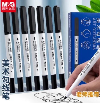 M&G Dual-Tip Liner Pen for Elementary Art Classes - Black Oil-Based Marker for Sketching, Outlining, and Coloring, Ideal for Kids and Kindergarten