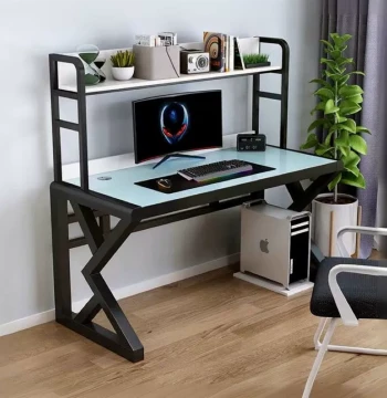 New Tempered Glass Desktop Computer Desk, Integrated Bookshelf Study Desk for Small Apartments and Bedrooms