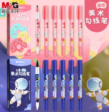 M&G Art Outline Pen Children's Art Outline Pen Dual-Tip Quick-Dry Art Student Special Black Oil-Based Waterproof Marker Student Painting Edge Tracing Colored Coding Marker Thick and Thin Dual Tips