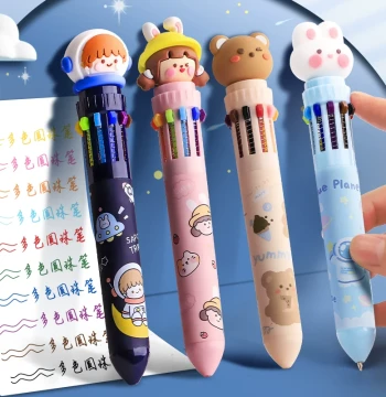 10-Color Retractable Ballpoint Pen - Multi-Color All-in-One Gel Pen for Note-Taking, Cute Design for Kids