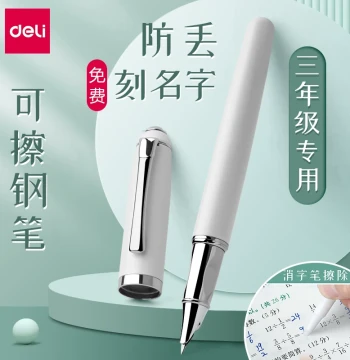 Deli Fountain Pen for Elementary Students Grades 3-4, Ergonomic Design with Concealed Nib, Replaceable Ink Cartridges, High-Aesthetic Girls' Erasable Kids' Pen, Convertible Piston Filler, Custom Engraving Available