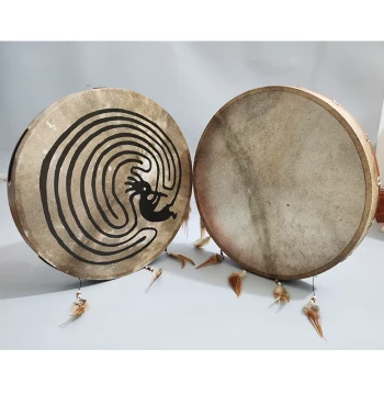 Native American Frame Drum for Music Therapy and Meditation, Animal Hide Drum, Cowhide or Sheepskin Shaman Octagonal Hand Drum with Bag and Drumsticks Included