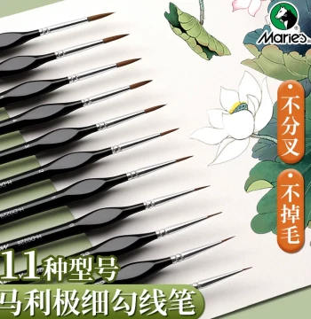 Marie's Ultra-Fine Liner Pens for Watercolor and Gouache, Nylon Detail Brushes for Hand Drawing, Outlining Brush Set, Fine Tip Brushes for Gouache, Acrylic, Traditional Chinese Painting, and Gongbi Style