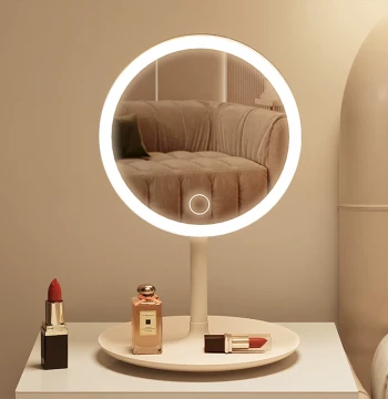 LED Vanity Mirror with Lights, Desktop Rechargeable Small Mirror for Women, Student Dorm Ins-Style Portable Round Makeup Mirror