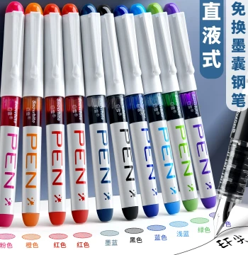 Snow White Fountain Pen for Grade 3 Elementary Students, Direct Liquid Flow Blue-Black Ink, No Cartridge Replacement Needed, Disposable Practice Pen for Beginners and Children, Hard Tip 0.38mm for Grades 4-5