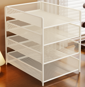 File Folder Organizer Rack, Office Desktop Metal A4 Document Holder, Multi-Layer High-Capacity File Box, Student Dorm Study Book and Stationery Storage Box