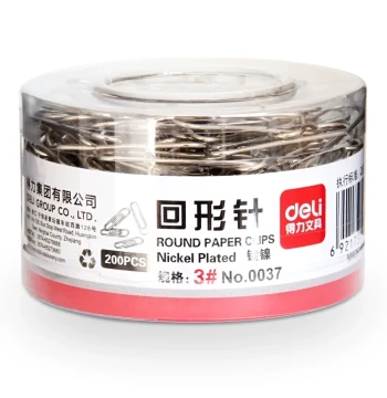 Deli 0037 Paper Clips, Thickened Electroplated Surface, Metal Office Clips, 30mm, 200 pcs/tube