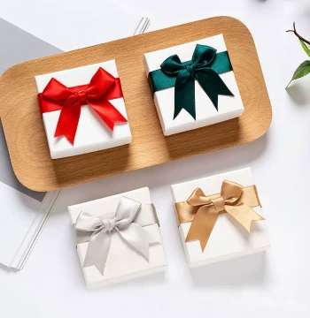 Jewelry Box with Bowknot Ribbon Packaging for Rings, Necklaces, Pendants, and Earrings, Paper Ornament Box Gift Box