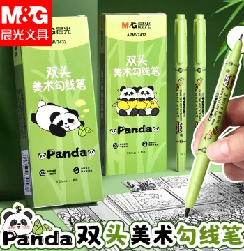 M&G Panda Outline Pen - Art & Drawing Marker for Kids and Elementary Students, Oil-Based, Waterproof, Smudge-Proof, Dual-Tip (Fine & Broad), Quick-Drying, Ideal for Kindergarten Tracing