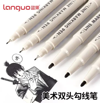 Languo New Art Dual-Tip Marker Pen Set – For Elementary Students, Drawing, Journaling, Coloring, Large Capacity Quick-Dry Fiber Tips, Black Ink