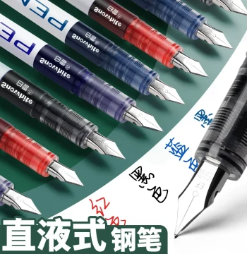 Snowhite Direct-Liquid Fountain Pen for Students, Grades 3-4 Calligraphy Practice, No Cartridge Replacement Needed, F/EF Nib, Quick-Drying Disposable, High-Aesthetic Design for Girls, Red/Colored Ink, for Teachers, Elementary Students, Calligraphy, and Ad