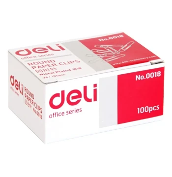 Deli 0018 Paper Clips 100 Pieces/Box, Curved Clips, Office and Financial Supplies, Electroplated Surface for Long-Lasting Shine