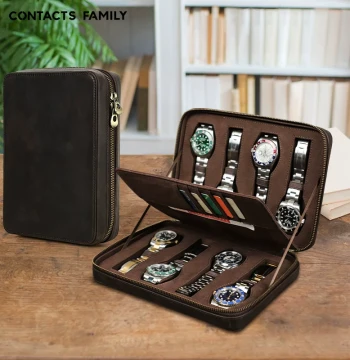 8 Slots Watch Case Storage Box Leather Roll Cover Holder