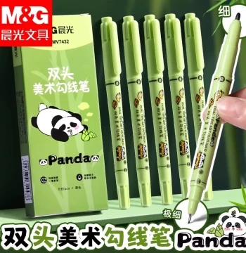 M&G Panda Dual-Tip Quick-Drying Black Oil-Based Marker for Children's Art and Art Students