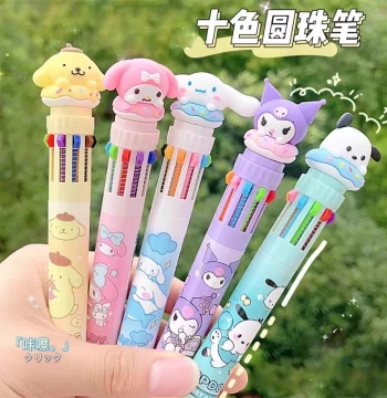 Cute Cartoon 3D Creative 10-Color Click Pen Colorful Journal 10-Color Ballpoint Pen Gift for Elementary Students