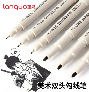 Languo Art Fine Liner Pens - Oil-Based Dual-Tip, No Smudging or Bleed-Through, Quick-Drying Waterproof Markers for Kids' Drawing, Outlining, Journaling, and Signing (Black)