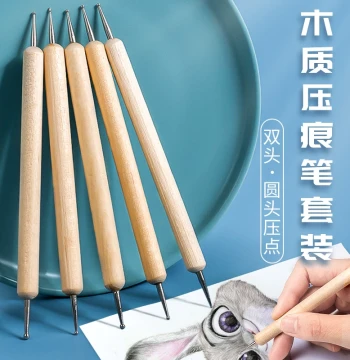 Wooden Embossing Pen & Colored Pencil Scratch Tool for Art Students - Dual-Tip White Space Pen for Drawing, Sketching, Pottery Dotting, Carving, Foil Work, Stone Plastic Clay, Nail Art Beading, and Polka Dot Drilling