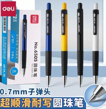 Deli Ballpoint Pen Retractable Press-Type Blue Oil Pen, Old-School Atomic Pen 0.7mm, Teacher Pen for Grading, Office Signing