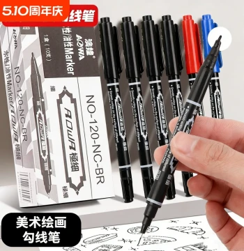 120 Oil-Based Dual-Tip Marker Pens, Liner Pens in Black, Blue, and Red for Art, Fade-Resistant Logistics Markers, Quick-Drying Drawing Pens