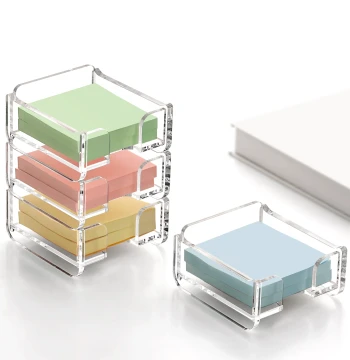 Sanrui Sticky Note Holder for Office Desks; Stackable Transparent Acrylic Thickened Large-Capacity Label Paper Storage Box, Square Paperclip Container, Student Desk Organizer for Journals and Sundries