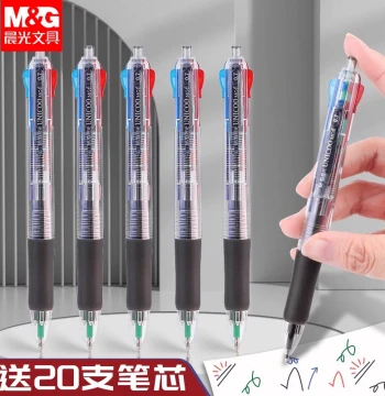 M&G Multi-Color Ballpoint Pen, 4-in-1 Retractable Atomic Pen, 0.7mm Colorful Multifunctional 4-Color Oil-Based Marker, Signature Pen, Black Gel Pen for Students Note-Taking
