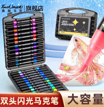 Taichi Touchmark Glitter Markers, Dual-Tip Dual-Color Washable Soft Tip for Kids, Super Sparkle Colored Chalk Pens for Elementary Art, Kindergarten, Student Journals, Painting, and Acrylic Marker Use