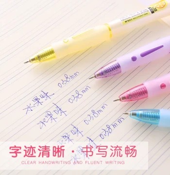 M&G Press-Type Ballpoint Pen 0.38mm Ultra-Fine Student Oil-Based Pen Refill, Cute Girly Ins Style, Fresh Korean Personality, Super Adorable Fruit Scent Blue Click Pen 8009