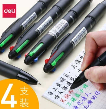 Deli Multi-Color Ballpoint Pen, Press-Type 4-in-1 Gel Pen for Note-Taking, Student Colored Retractable Oil-Based Atomic Pen