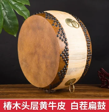 Authentic Yellow Cowhide Gong and Drum, Camphor Wood Unfinished Drum, Cowhide War Drum, Dance Rhythm Tang Drum, Temple and Taoist Drum
