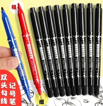 Dual-Tip Liner Marker Pens for Elementary School Art – Waterproof, Oil-Resistant, Fade-Proof, Quick-Dry Outline Markers; Black Oil-Based Signature Pens for Coarse/Fine Lines; Construction-Site Paint Pens