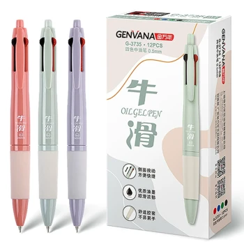 GEnvAnA Jinwannian 4-Color Ballpoint Pen for Note-Taking, All-in-One Multi-Color Press-Type Pen with Smooth Black, Red, Blue, Green, and Pink Ink