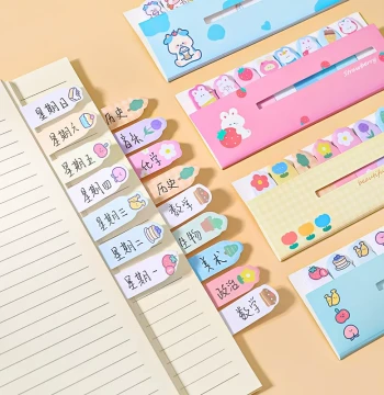 Cartoon Animals Lined Up Sticky Notes, Cute Ins Girly Index Tabs, Study Memo N-Time Stickers, Notepad