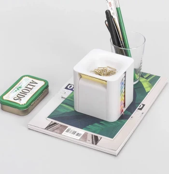 Creative Office Sticky Note Holder: Minimalist and Stylish Design with Four Types of Adhesive Notes, Marker Tabs, Memo Pads, and 3D Box