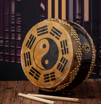 Authentic Yellow Cowhide & Toon Wood Unfinished High-pitch Ritual Drum for Taoist Temples and Buddhist Chanting