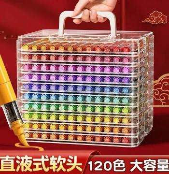 Direct-Liquid Acrylic Markers, Soft-Tip Watercolor Pens Specialized for Elementary Art, Washable Children's Drawing Pens for Kindergarten, 120 Colors, Opaque Layerable Color Pens